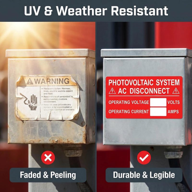 30X Solar Labels Pack - Photovoltaic System AC Disconnect - Operating Current AMPS - UV Resistant Vinyl(4"X 2")
