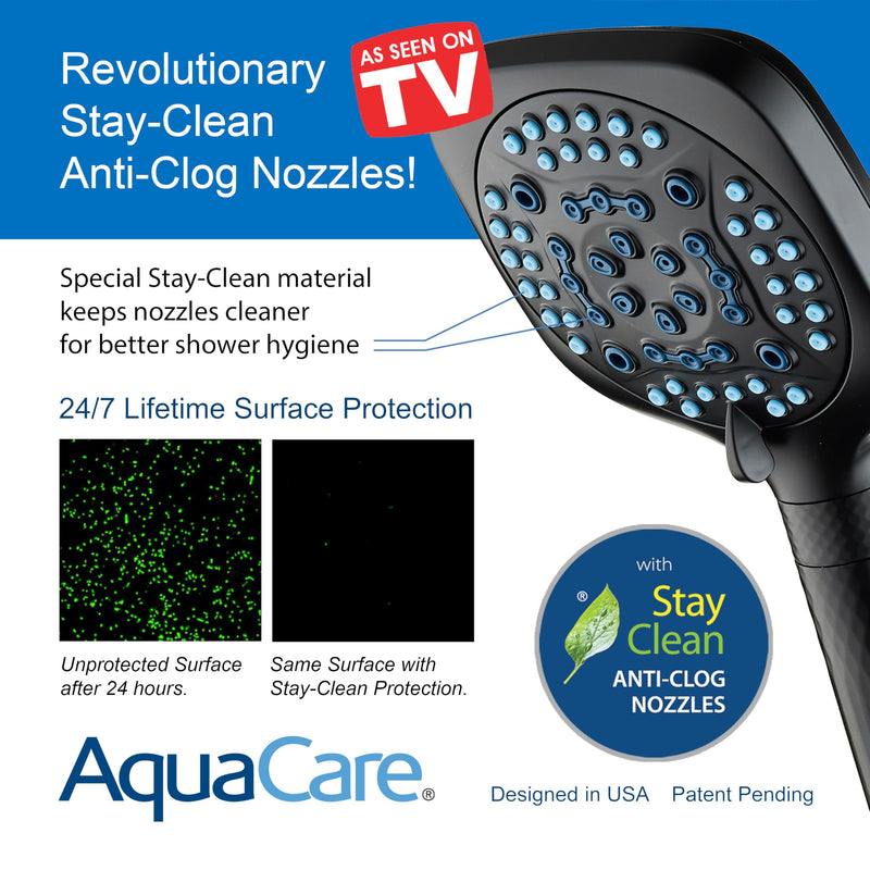 AquaCare 4X High Pressure 10 Spray Mode Filtered Showerhead - Handheld Shower Head Filters Chlorine to Heal Dry Skin, Revive Hair - Dual Power Wash Cleans Tub, Tile, Pets - Hard Water Softener, Black Square Matte Black