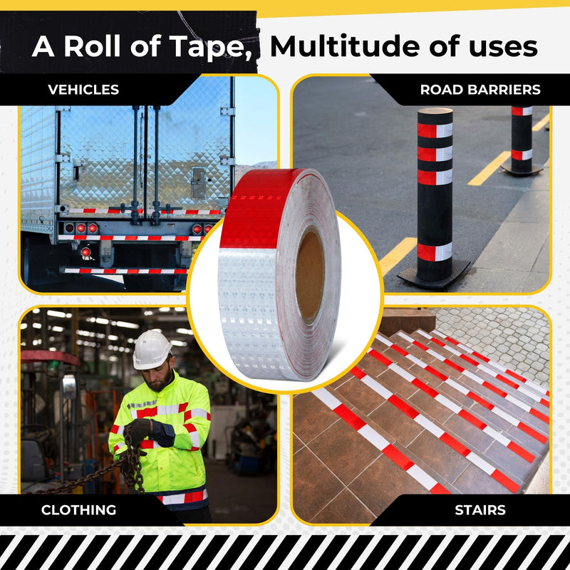 DOT C2 Safety Reflective Tape 2IN x 100 FT - Outdoor Waterproof Conspicuity Tape - Arrow Reflector Tape for Trailers, Vehicles, Boats - Strong Reflective Safety for Caution Warning Signs Red & White