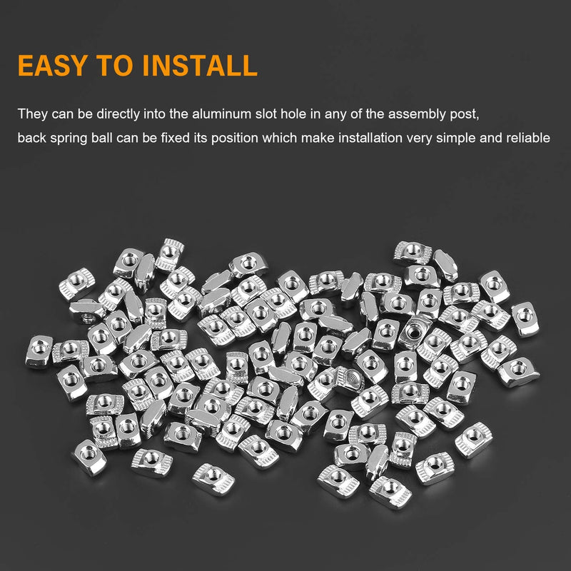 [Australia - AusPower] - 100 Pieces 2020 Series T Nuts, M3 T Slot Nut Hammer Head Fastener Nut, Nickel Plated Carbon Steel for Aluminum Profile 