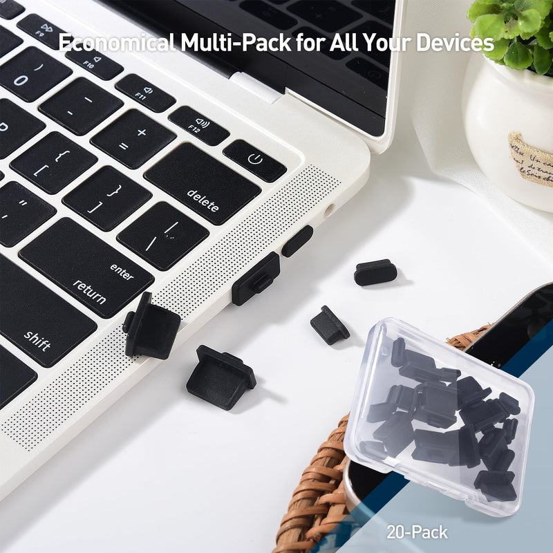 [Australia - AusPower] - Cable Matters Combo-Pack USB-C and USB Port Covers - 10x USB-A Port Covers & 10x USB C Port Covers in Black (USB Dust Cover, USB C Caps, USB Anti Dust Cover, USB-C Protector Plug) USB/USB-C Combo 