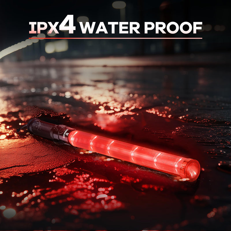 [Australia - AusPower] - 2 Pack Traffic Wand, 21 Inch Red Traffic Control Wand with 3 Flashing Modes, LED Traffic Safety Baton with Side Clip for Traffic Control, Fire Rescue, Air Marshaling 2 Pack 