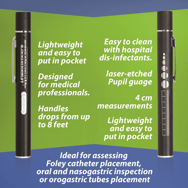 [Australia - AusPower] - Dual Beam Penlight for Nurses, Students & Medical Doctors - USB LED Rechargeable w/Pupil Gauge & 4 cm Measurements 