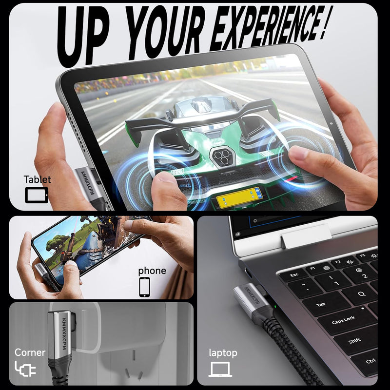 6.6FT USBC Extension Cable Right Angle Compatible with Thunderbolt 4/3,USB4 40Gbps Data Transfer,90 Degree USB C Male to Female Cable,Type C Extension 240W Fast Charging,8K/4K Video Display. 6.6FT