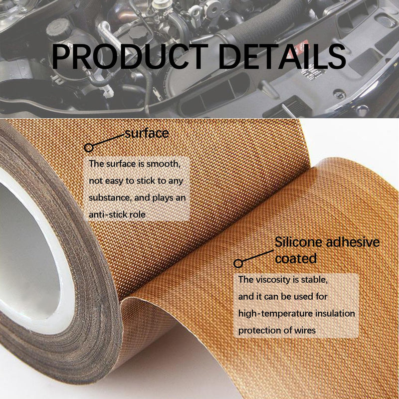 Hoerev 5milx1.5 x33 Yards,Glass Cloth Coated PTFE Adhesive Tape for Non-Stick Surface, 3D Printing, Sealing Machines,Heat Sealer,Drawer Slide Smooth 1 1/2"(38mm)