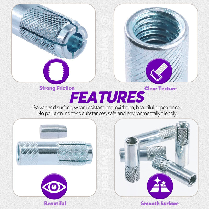 [Australia - AusPower] - Swpeet 8Pcs 1/2 Inch Premium Zinc Plated Carbon Steel Concrete Knurled Drop in Anchors Assortment Kit, Expansion Screws Internal Forced Expansion Bolts for Solid Concrete 
