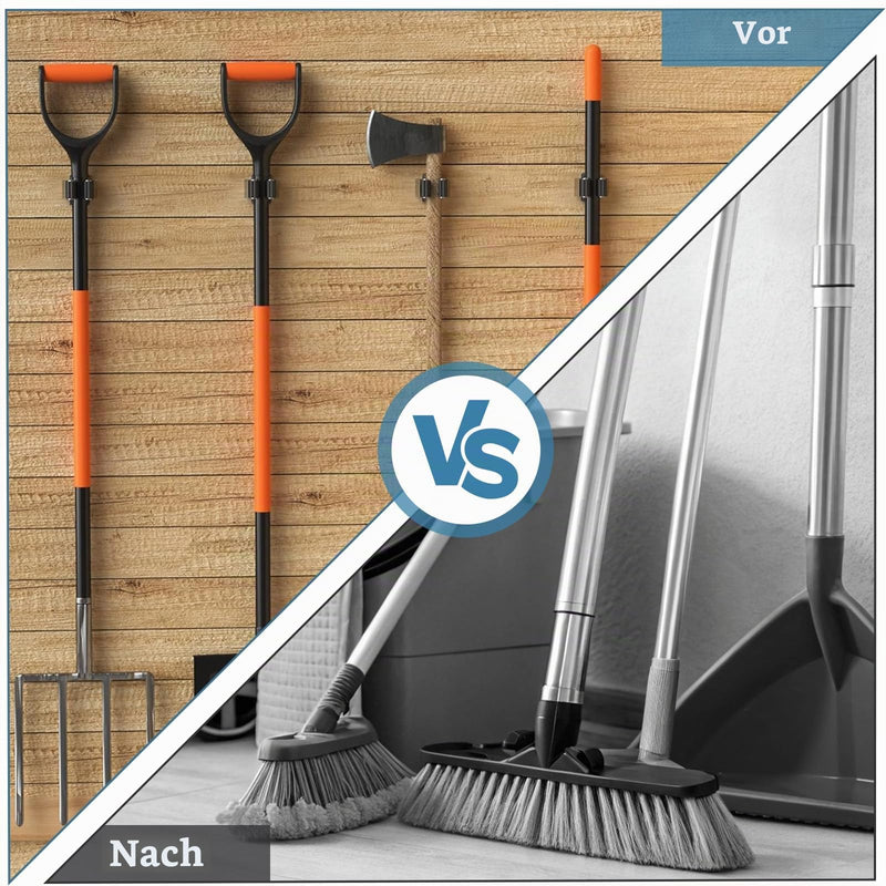 6 Piece Tool Holder Set, Stainless Steel Broom Holder Wall | With strong clamping effect, stable and non-slip, garden tool holder, wall mount for mop, broom, shovel, tools 6 Black