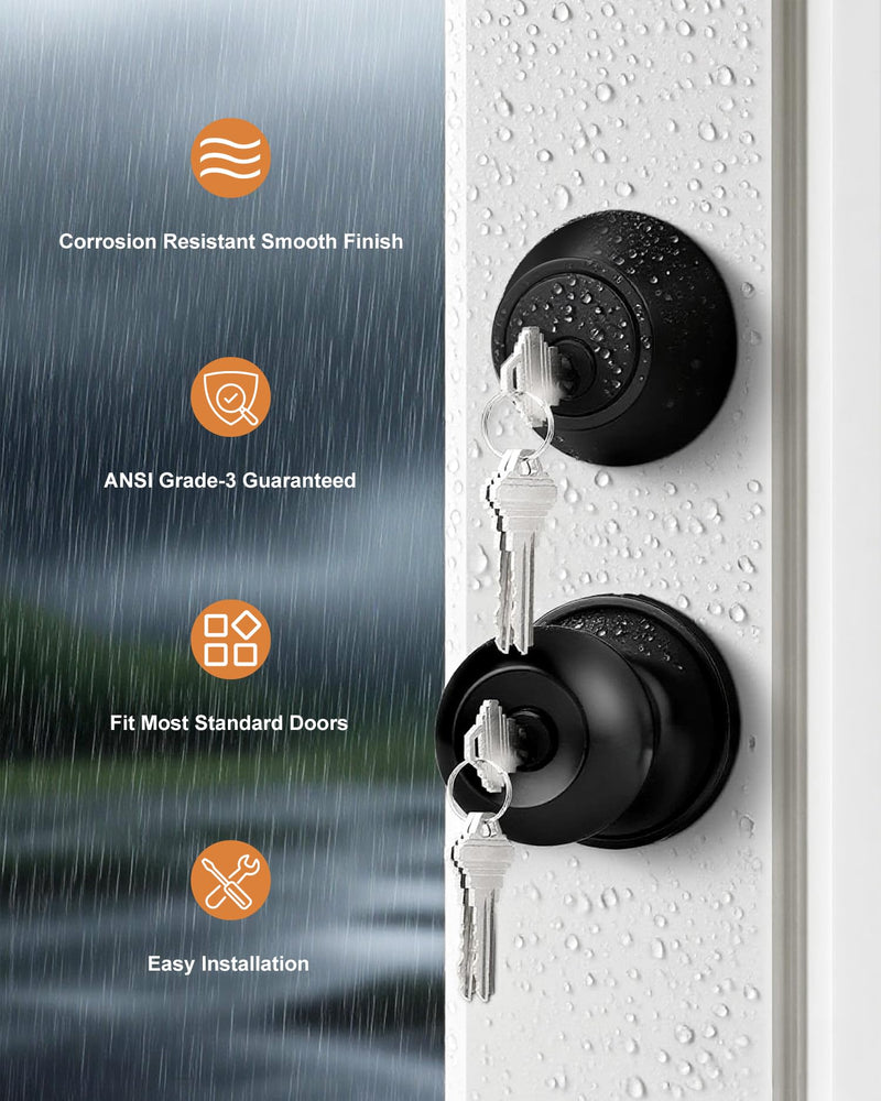 Probrico Flat Black Entry Door Knob and Single Cylinder Deadbolt Set, Keyed Alike, 1Pack 1 Pack