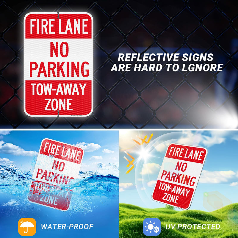Fire Lane No Parking Sign, Fire Lane No Parking Tow-Away Zone Sign, 2Pack-18"x12" Engineer Grade Rust Free Reflective Aluminum, Fade Resistant, Weatherproof，UV Protected, Easy to Mount
