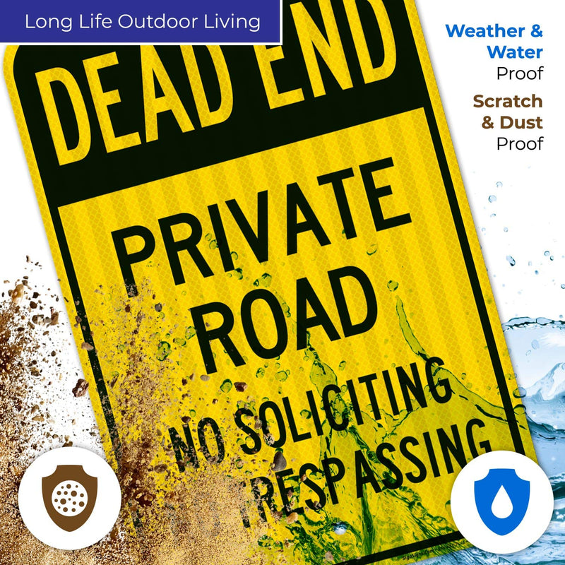 Dead End Private Road, No Soliciting No Trespassing Sign, 12x18 Inches, 3M EGP Reflective .063 Aluminum, Fade Resistant, Made in USA 12x18 Reflective
