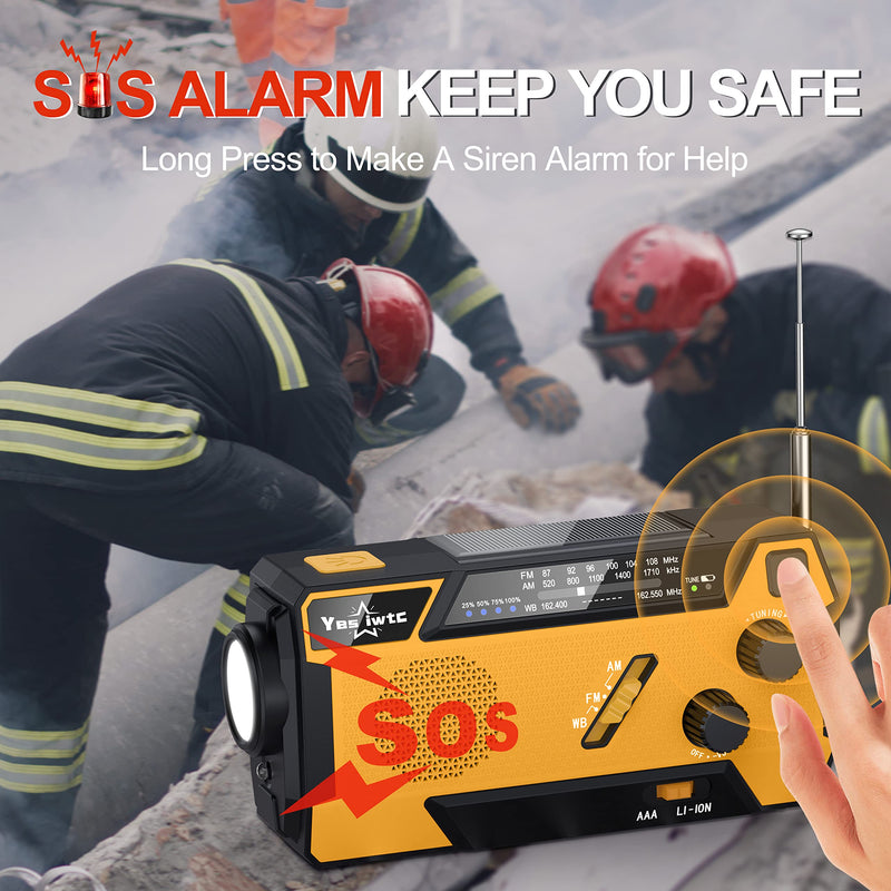 [Australia - AusPower] - Yestiwc 7400mWh Emergency Crank Radio, Hand Crank Solar Radio, Battery Radio Emergency with NOAA/AM/FM, Power Bank, Hand Crank/SOS Alert&Flashlight Reading Lamp for Emergency Camping Storm Survival Orange 