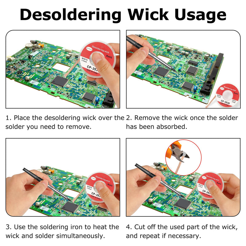 [Australia - AusPower] - Pack of 3 Desoldering Braids - Copper Desoldering Wire (1.5 mm x 3 m, 2.5 mm x 3 m, 3.5 mm x 3 m) | Ideal for Desoldering and Removing Solder at Solder Points | High Thermal Conductivity Soldering 