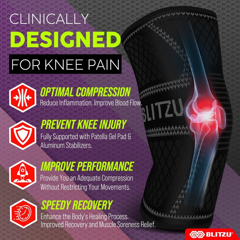 BLITZU 2 Pack Knee Brace, Compression Knee Sleeves for Men, Women, Running, Working out, Weight Lifting, Sports. Knee Braces Support for Knee Pain Meniscus Tear, ACL, Arthritis Pain Relief. Black M Medium (1 Pair)