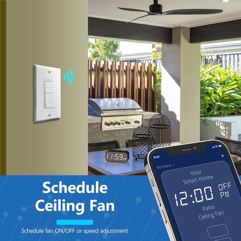 [Australia - AusPower] - LIDER Smart Fan Switch, Wi-Fi 4-Speed Fan Control Switch, Single Pole Only, 2.4GHz WiFi Remote Control Ceiling Fan Switch, Neutral Wire Required, 120V, 1.5A Motor, LED Indicator Speed, White WiFi Fan Switch 