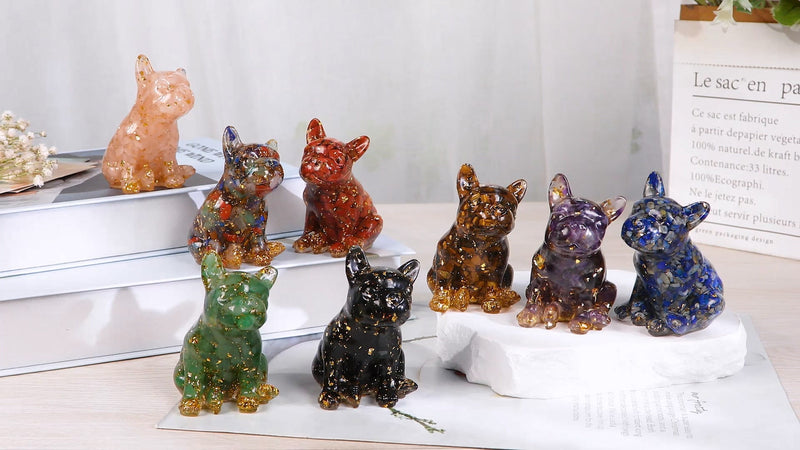 Handmade Resin Crystal French Bulldog Figurine, Amethyst Dog Lover Gift Sculpture for Home Office Decor Purple