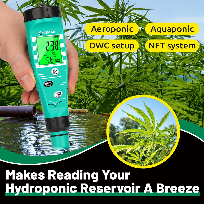 [Australia - AusPower] - UIUZMAR pH Meter for Hydroponics EC pH Monitor pH ppm Tester for hydroponics System Simultaneous Measurement of pH EC TDS Temperature for DWC Setup Hydro Reservoir Tank, Aeroponic Garden 