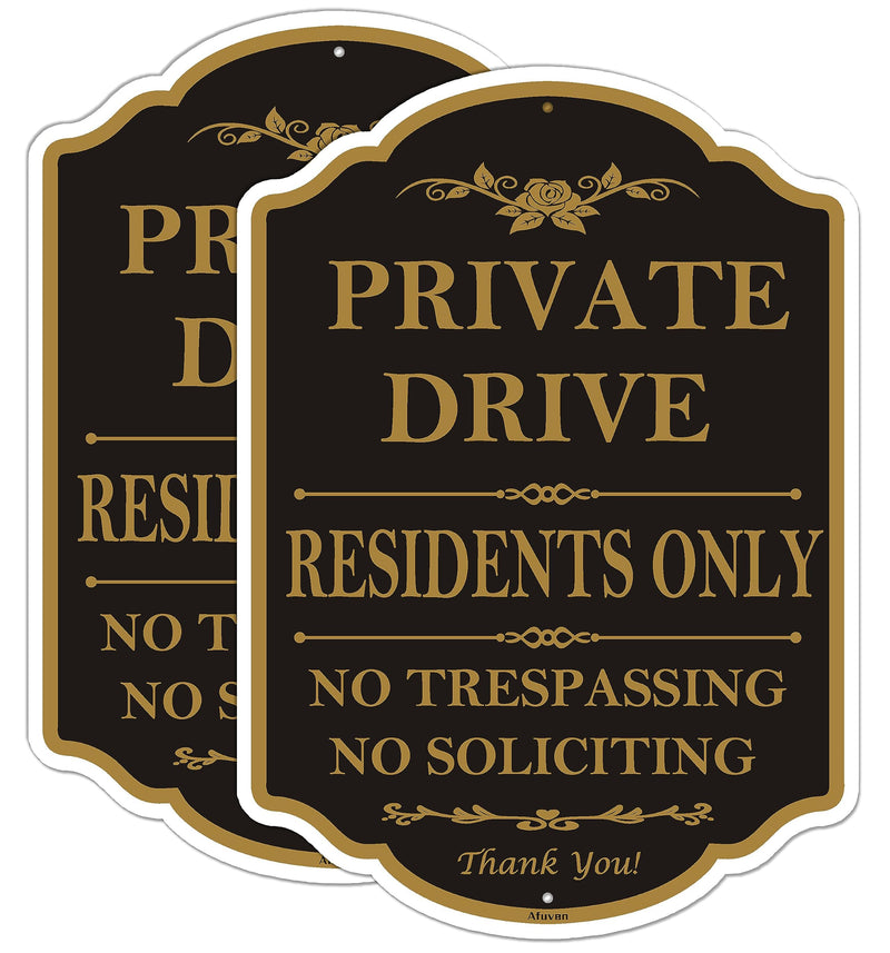 Private Drive Residents Only No Trespassing No Soliciting Signs 14"x 10" Private Driveway Sign Private Property Sign Metal Rust Free Aluminum Waterproof Outdoor Use 2 Pack