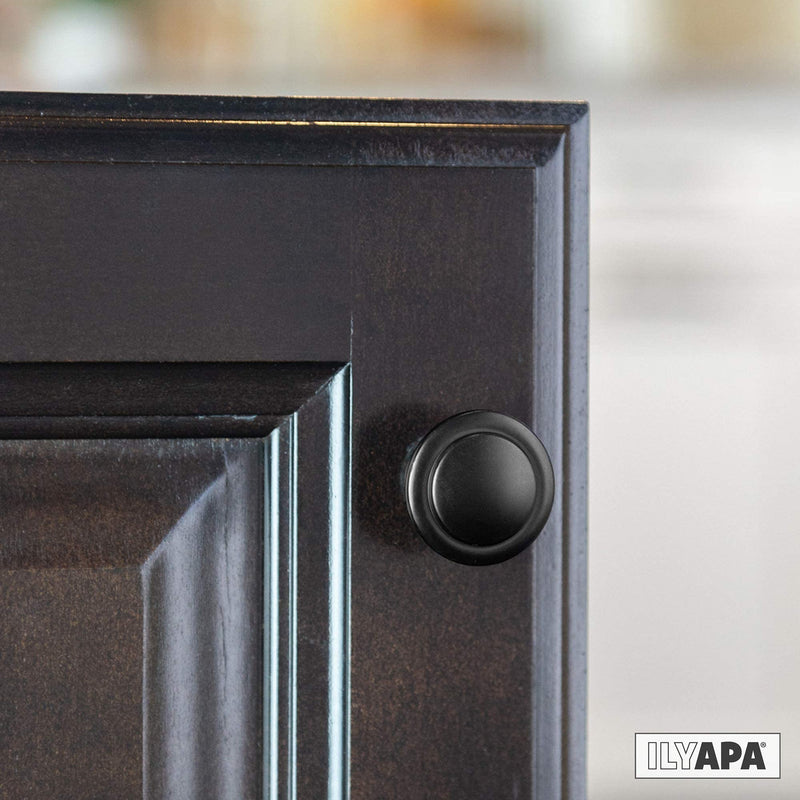 Ilyapa 25 Pack 1 1/4 Inch Round Kitchen Cabinet Knobs, Flat Black Round Drawer Knob for Cabinets Dressers Drawers - Black Kitchen Cabinet Hardware 1 1/4" Wide - 25 Pk Beveled