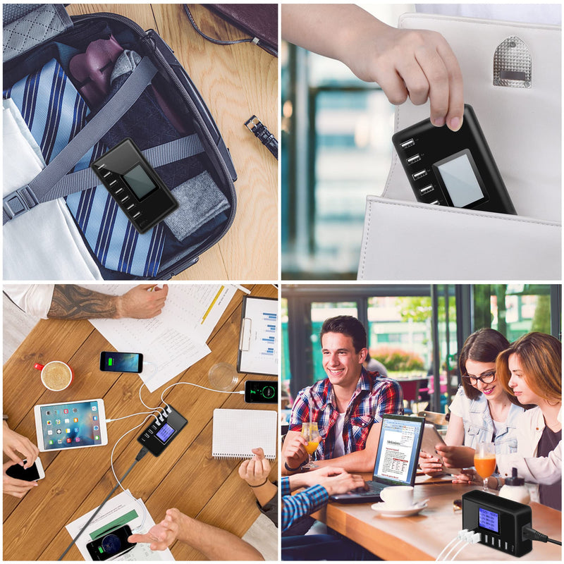 [Australia - AusPower] - USB Charger, slitinto 60W 12A 8-Port USB Charging Station Multi Port USB Hub Charger Compact Size LCD Display Compatible with iPhone iPad Samsung Kindle Tablet Bluetooth Earbuds and More Black 
