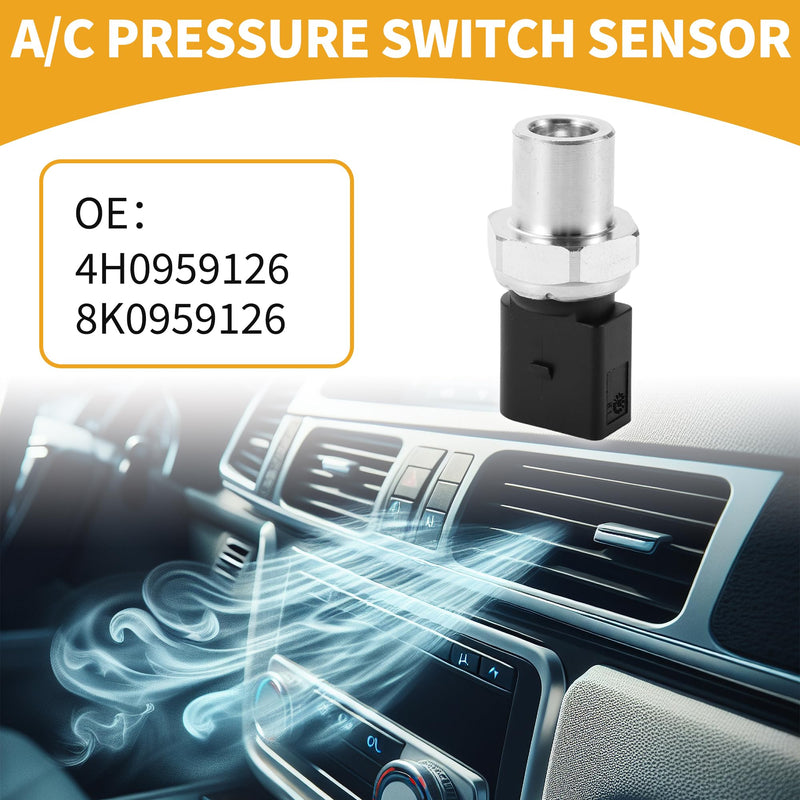 Pressure Switch Refrigerant Pressure Sensor for Audi A3 16-20 Pack | Plastic/metal/black, DC 12V 3-pin, -40-135°C, OE: 4H0959126/8K0959126, for Audi A4/A5/A6/Q5/Q7, solves cooling problems