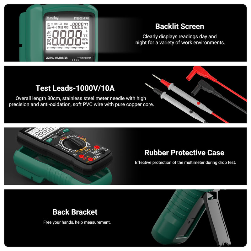 [Australia - AusPower] - Digital Multimeter, Solar Multimeter, Automotive Multimeter 2000V AC/DC Voltage, 20A AC/DC Current, Non-Contact Voltage Tester TRMS 6000 Smart Burnout-Proof Electrical Tester 