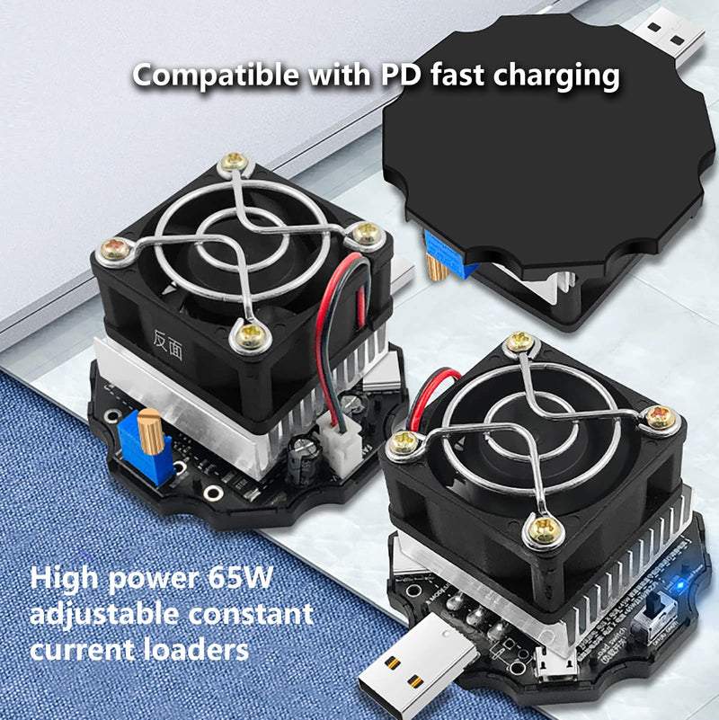 [Australia - AusPower] - WANGCL 65W USB Load Tester, Adjustable Electronic Load with Cooler Fan, Support Pd Fast Charging for Testing Charging Power in conjunction with USB Test Meters 