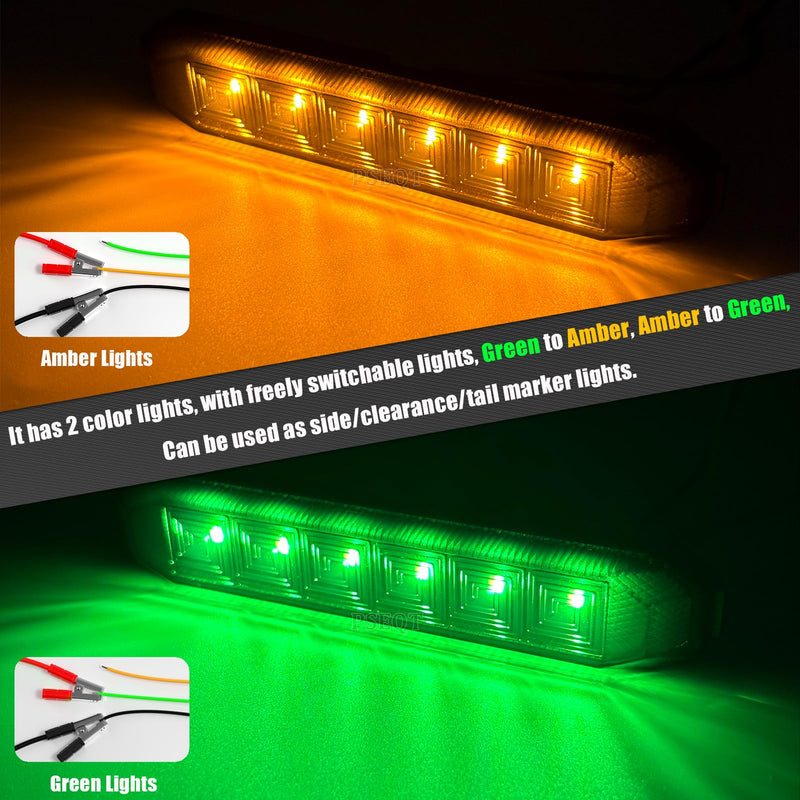 [Australia - AusPower] - PSEQT 4.7'' Dual Color Trailer Marker LED Lights Strip Dual Function Side Clearance Tail Grille Bumper Fender Waterproof Light 12V for Trailer Truck Bus Van ATV UTV, 10Pcs w/Black Lens Amber Green Amber & Green (Black Lens) 