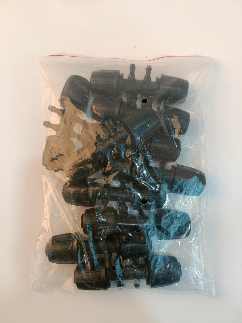 [Australia - AusPower] - Kalolary 10PCS Barbed Tee 1/2 inch to 1/4 inch Irrigation Tube Anti-Drop Premiun Quality Fitting (fits 13mm ID/ 4mm ID), 16mm PE Pipe Lock Female Connector to 47 Pipe Variable Diameter Six-Way Adapter Black 