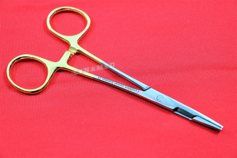 [Australia - AusPower] - Dental Instrument Olsen Hegar Needle Holder Premium German with Gold Rings Serrated 6.5" 16.5cm 1 Piece Cynamed 