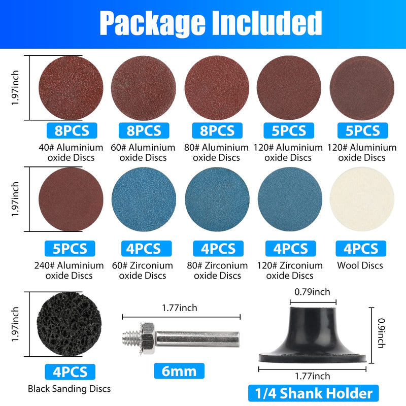 [Australia - AusPower] - Linkstyle 61-Piece 50 mm Sanding Discs Set, Quick Change Discs with 1/4 Inch Disc Pad Holder, Surface Polishing Sanders for Die Sanders, Polishing, Burr Finish, Rust Paint Removal Paint 61 Pieces 