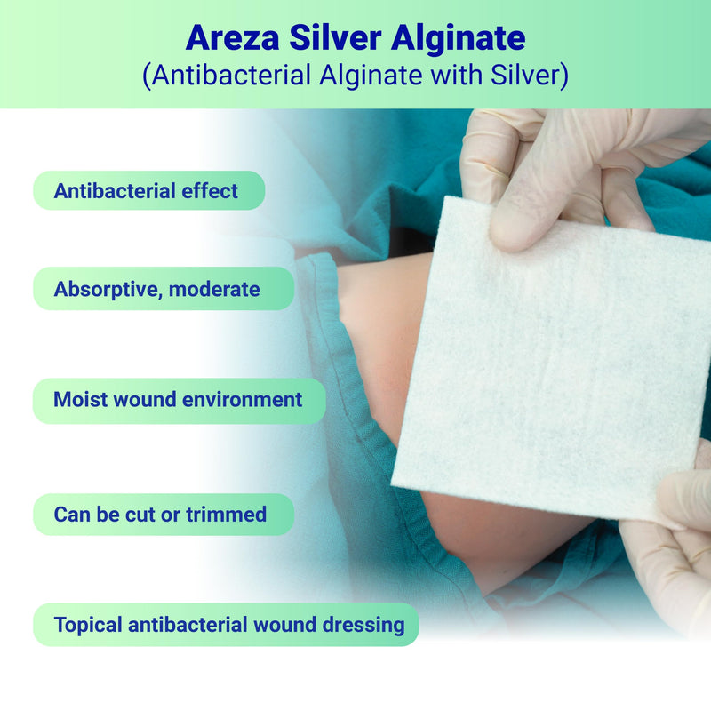 [Australia - AusPower] - Areza Medical - Silver Alginate (Antibacterial Alginate with Silver) - Sterile - Wound Dressing Pads - 4.25" X 4.25" (10.8 cm X 10.8 cm) - 20 PCS per Box - FSA/HSA Approved 