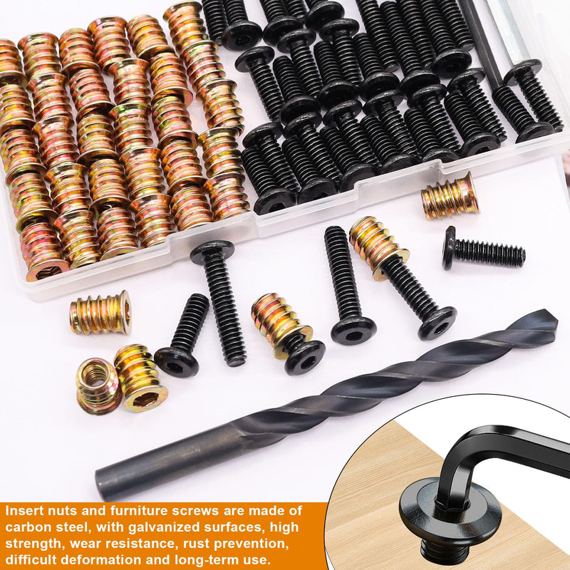 [Australia - AusPower] - Taiss 35PCS 1/4"-20x15mm Threaded Inserts for Wood +22PCS 1/4-20 x 3/4" Bolt +13PCS 1/4-20 x 1-1/4" Bolt,Furniture Screw,Hex Socket Drive Nut Threaded Wood Inserts with 9mm Drill bit & hex Wrench Black 1/4-20x3/4"+1/4-20x1-1/4" 