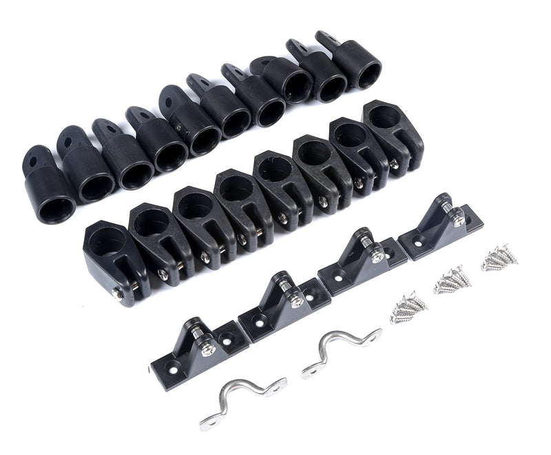 Mxeol Boat Top Fittings Hardware Combo Black Nylon Bimini Caps Jaw Slides Deck Hinges Pad Eye w/Screws Black, 7/8 inch-22 PCS