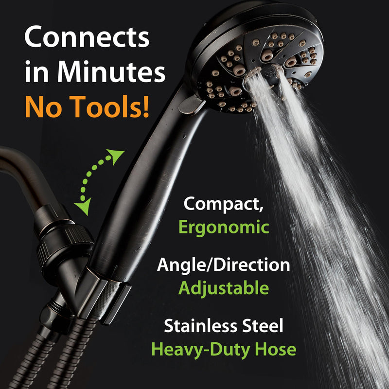 AquaDance High Pressure 6-Setting Oil Rubbed Bronze Handheld Shower Head with Stainless Steel Hose. Officially Independently Tested to Meet Strict US Quality & Performance Standards! 2.5 Gallon Per Minute