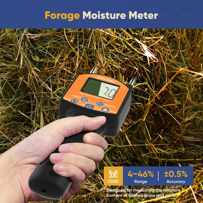 [Australia - AusPower] - GS120A Hay Moisture Tester Meter – Portable Digital Probe Tester with LCD, 0-80% Moisture Range, for Alfalfa, Leymus, Orchard Grass, Straw Bales Fast Accurate Digital Sensor Hay bale Moisture Meter GS120A 