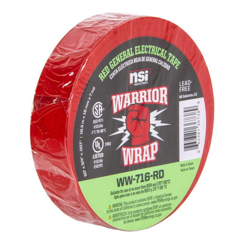 WarriorWrap General 3/4 in. x 60 ft. 7 mil Vinyl Electrical Tape, Red