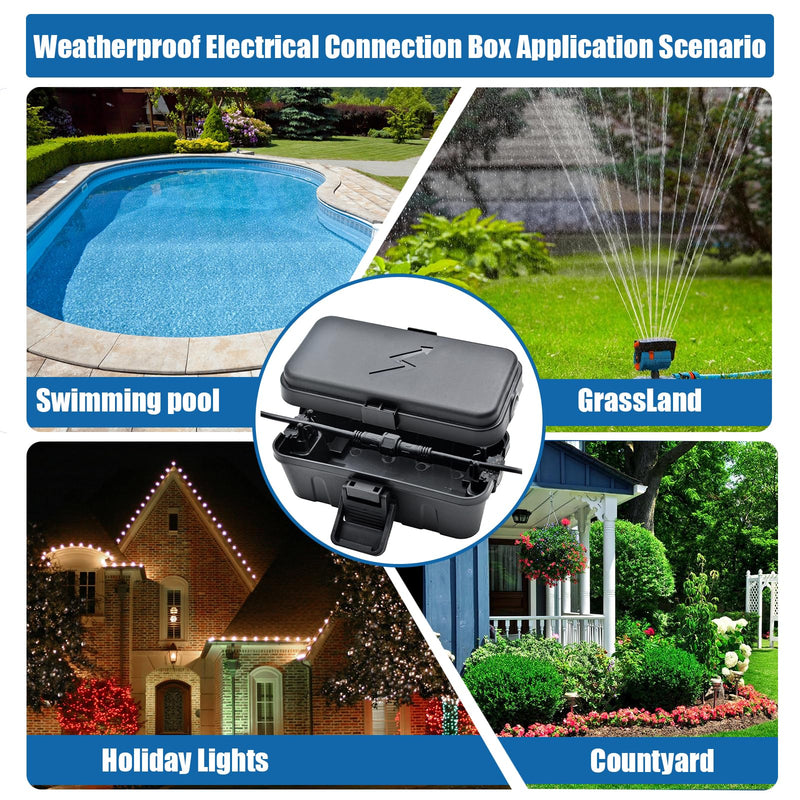 [Australia - AusPower] - Small Weatherproof Electrical Connection Box(6 x 3.5 x 2.8inch),Outdoor Electrical Box,Waterproof Extension Cord Covers for Plug, Extension Cables, Holiday Lights,Black Black 