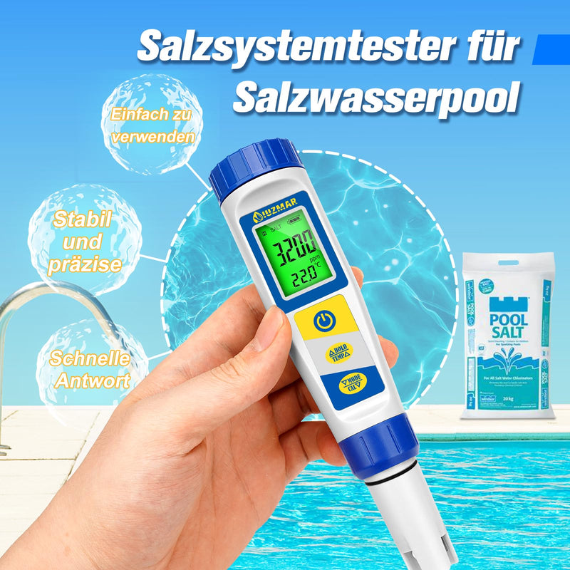 [Australia - AusPower] - UIUZMAR Digital pH and Chlorine Meter, Pool Water Tester for Whirlpool, pH and Salt Content Meter for Swimming Pools, 7 in 1 pH Salt Chlorine ORP EC TDS Temperature Tester for Hydroponics Aquariums 7 in 1 gauge 