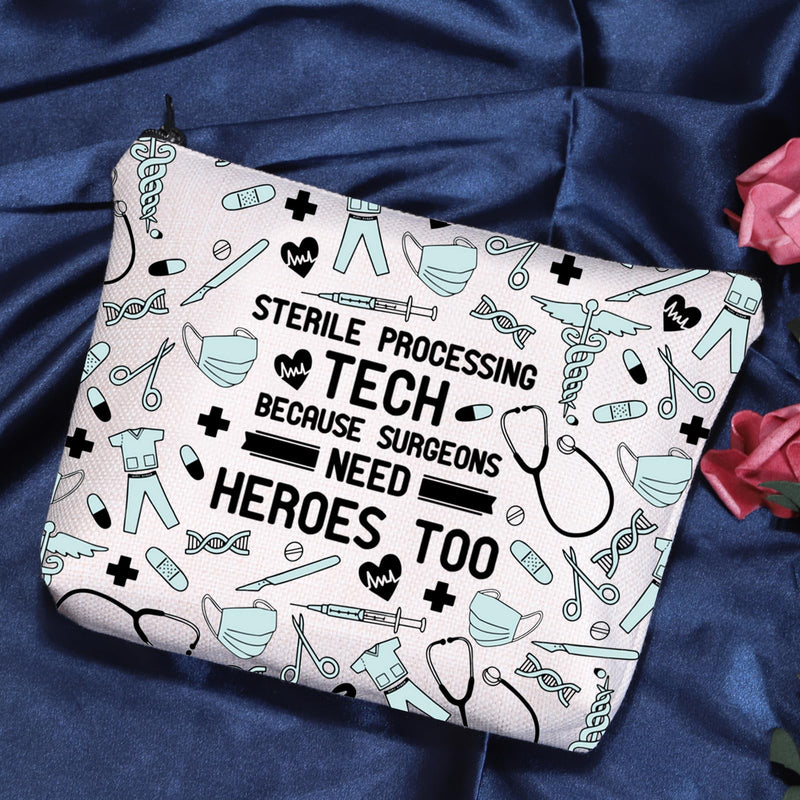 [Australia - AusPower] - POFULL Sterile Processing Tech Gift Sterile Processing Tech Because Surgeons Need Heroes Too Cosmetic Bag Surgical Tech Gift Sterile Processing Tech Cosmetic Bag 