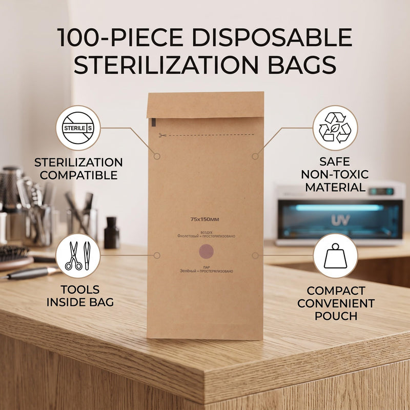 Disposable Sterilisation Bags, Sterilisation Bag, Disinfectant Bag for Cosmetics and Nail Tools, Disposable Accessories for Nail Sterilisers, Disinfectant Machines, Pack of 100 75*150mm