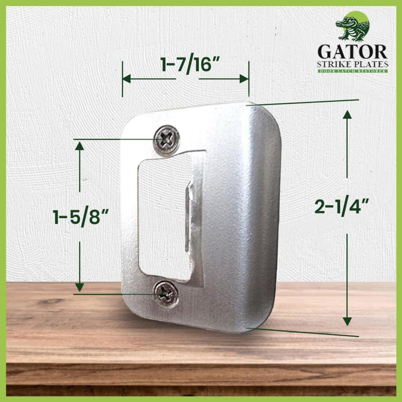 Gator Door Strike Plate with Screws, – 2-1/4" by 1-3/4" Universal Latch Restorer Alloy Steel Lock Hardware for Interior and Exterior Doors, Replacement Door Latch Plate | Satin Nickel 4-Pack