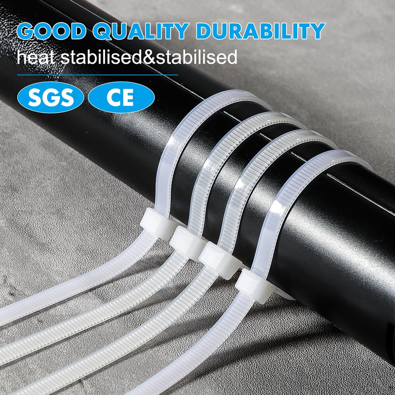 [Australia - AusPower] - White Zip Ties 12 Inch 100 Pack Clear Tensile Strength 50 lbs UV Resistant Industrial Cable Ties Self Locking Zipties Wire Ties Wrap Indoor Outdoor Use for Fence Garage Camping 12 inch 100pack 