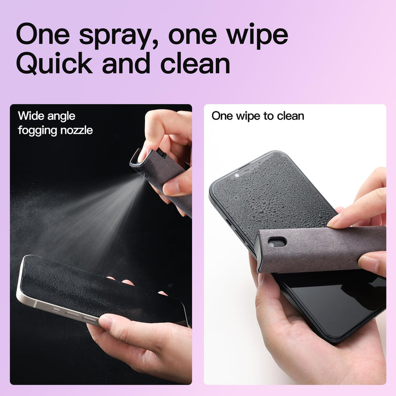 [Australia - AusPower] - Touchscreen Screen Cleaner Kit 2 Pcs, Phone, Tablet and Car Screen Cleaner, Two in One Spray and Microfiber Cloth(Grey&Pink) 2 Pcs(Pink+Grey) 