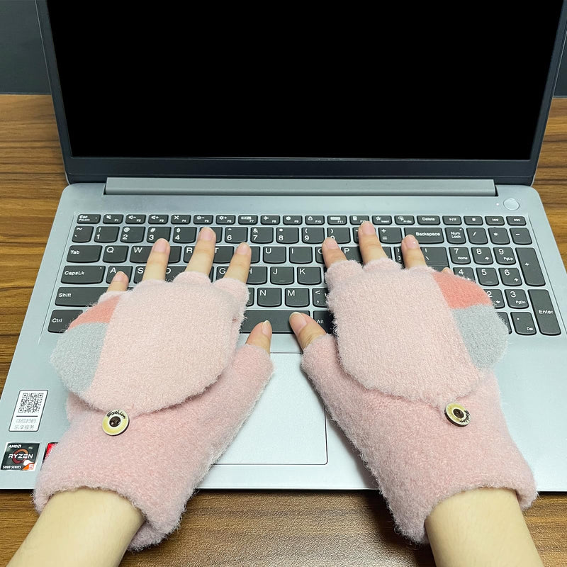 [Australia - AusPower] - Women's & Men's USB Heated Gloves Mitten Full & Half Fingerless Winter Hands Warmer Laptop Gloves Colorful Pink 