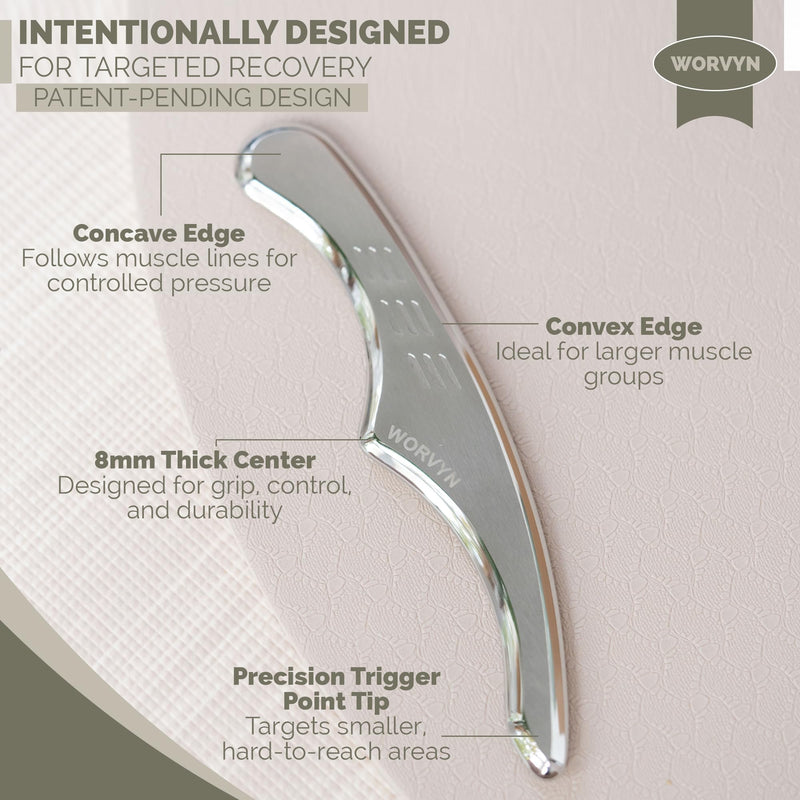 Premium Muscle Scraper Tool – Stainless Steel Body Gua Sha with Ergonomic Anti-Fatigue Grip – 8mm Thick for Muscle Recovery & Mobility Support