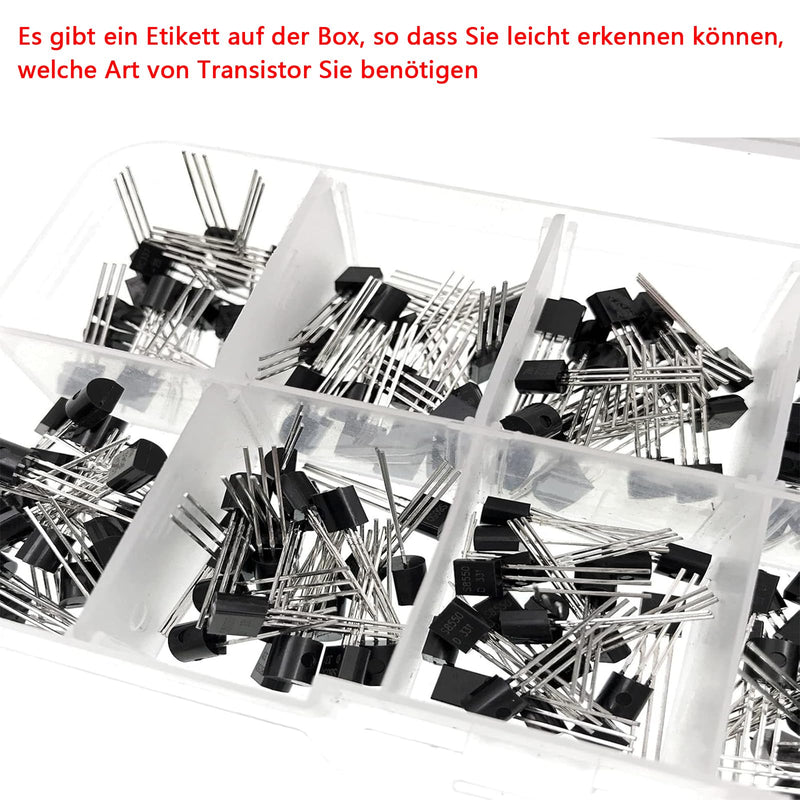 Transistor Assortment Kit 10 Values 200pcs PNP NPN Transistors | BC377 BC327 2N2222 2N2907 2N3904 2N3906 S8050 S8550 A1015 C18150 TO-92
