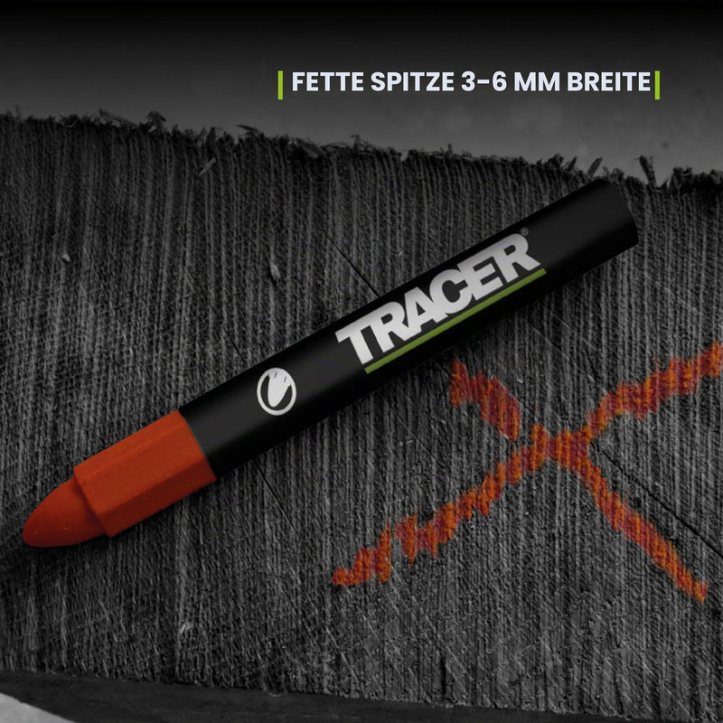 Tracer Grease Marker Chalk - Construction Site Signing Chalk - Pack of 12 Red | Forest chalk and grease chalk for wood, metal and concrete, wax pen for carpenters, roofers and bricklayers