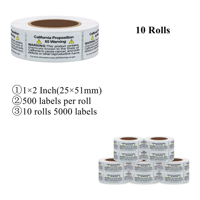 [Australia - AusPower] - California Prop 65 Warning Labels, 1×2 Inch P65 Health Consumer Alert Sign Chemical Safety Self Adhesive Stickers - 500 Labels Per Roll (10 Rolls) 