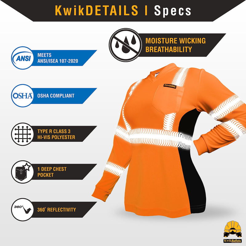 KwikSafety - Charlotte, NC - Vixen Hi Vis Long Sleeve Safety Shirt for Women [Angel Hair Reflective Tape] XX-Large Long Sleeve | Orange