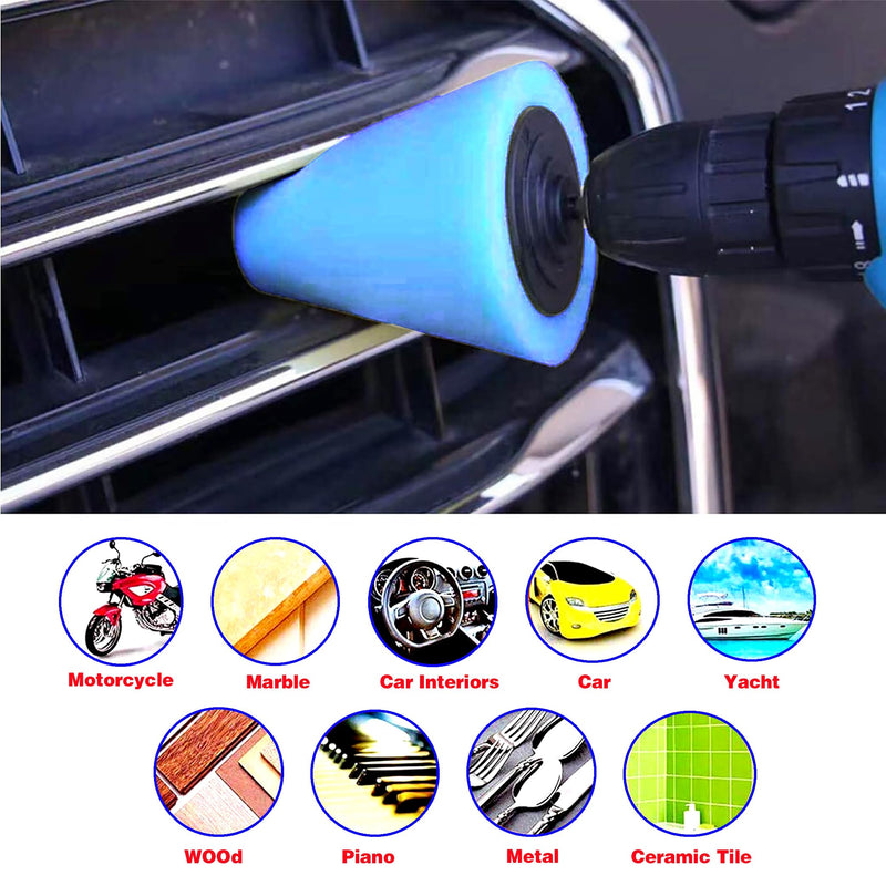6PCS Car Wheel Hub Drill Buffing Sponge Pads Kit,3 Inch Shank Polishing Pads for Wheel Hub Cleaning, Auto Cone Metal Polish Buffing Polishing Ball,for Automotive Car Wheels Care Buffing Tool